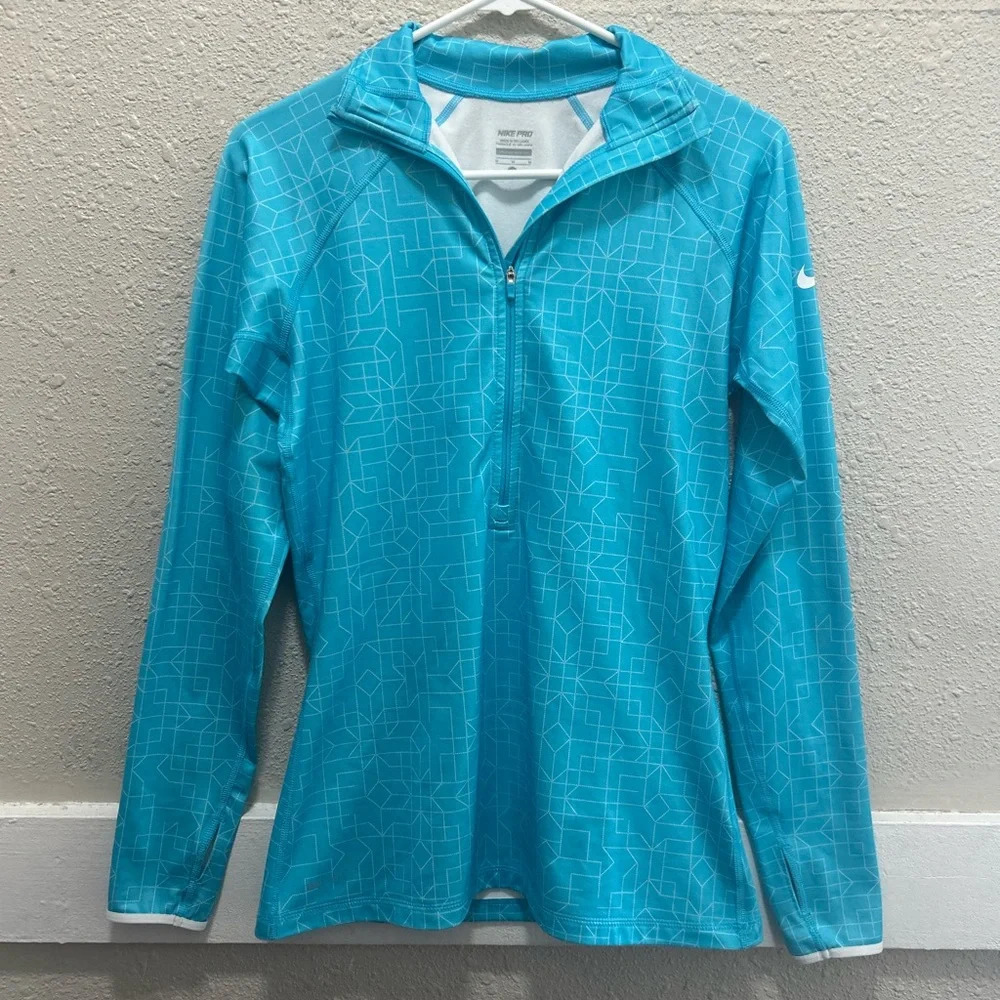 Nike Pro Dri-Fit Blue and White Q-Zip Pullover Medium